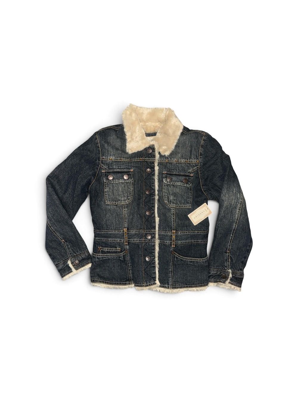 Arizona Jean Company Dark Denim Jacket with Cream Sherpa Collar Big Girls XL 16